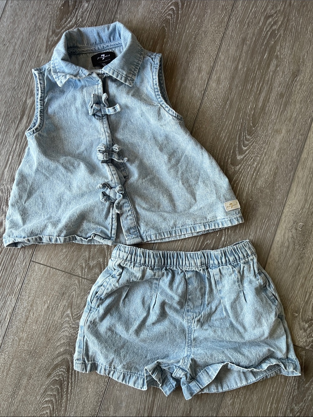 7 For All Mankind Light Blue Denim Kids Matching Set - Tank Top & Shorts